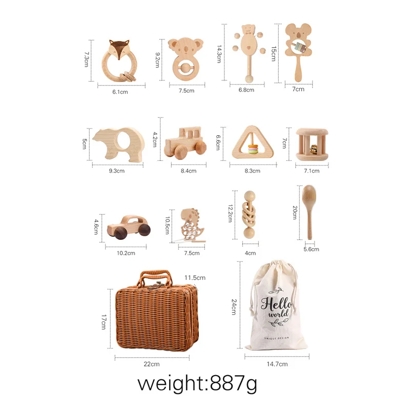 1set Baby Rattle Wooden Crochet Elephant Bells Music Teething Bracelet Pacifier Dummy Clips Gym Play Rodent Baby Products Toy 29