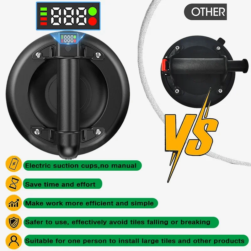 8 Inch 250kg Electric Vacuum Suction Cup Bearing Capacity Heavy Duty Vacuum Lifter for Granite Tile Glass Manual Lifting Powerfu