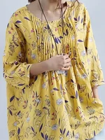Plus Size 1XL-5XL Women's   Fashion Floral Printed 3/4 Sleeve Blouse Shirt Ladies Casual Loose Retro Color Shirt Blouse Tops - Image 6