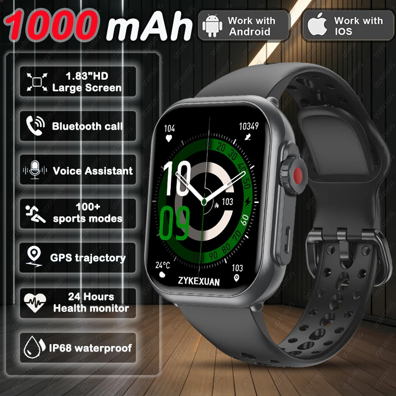 BOXUXING Smart Watch 1.85″ AMOLED GPS Bluetooth Call IP68 1000mAh