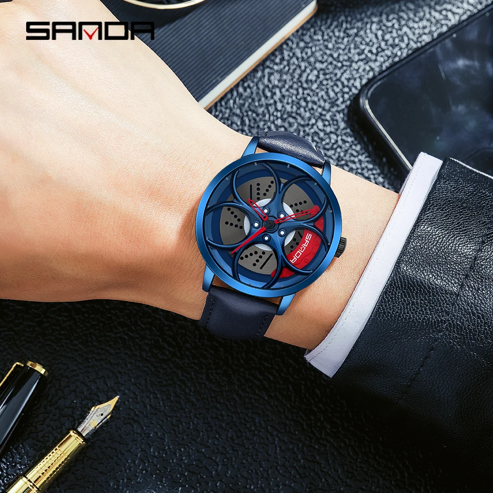 Man Fashion Luxury Quarzt Watches Hollow Unique Wheel Design Dial Wristwatch Waterproof Sports Clock Watch for Men Reloj Hombre