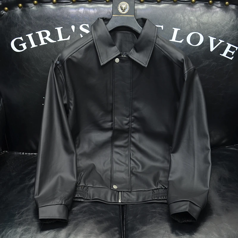 2024 Spring Solid Color Leather Jackets Men's Brand Slim Fit Casual Motorcycle Jacket Lapel Social Tops Streetwear Men Clothing