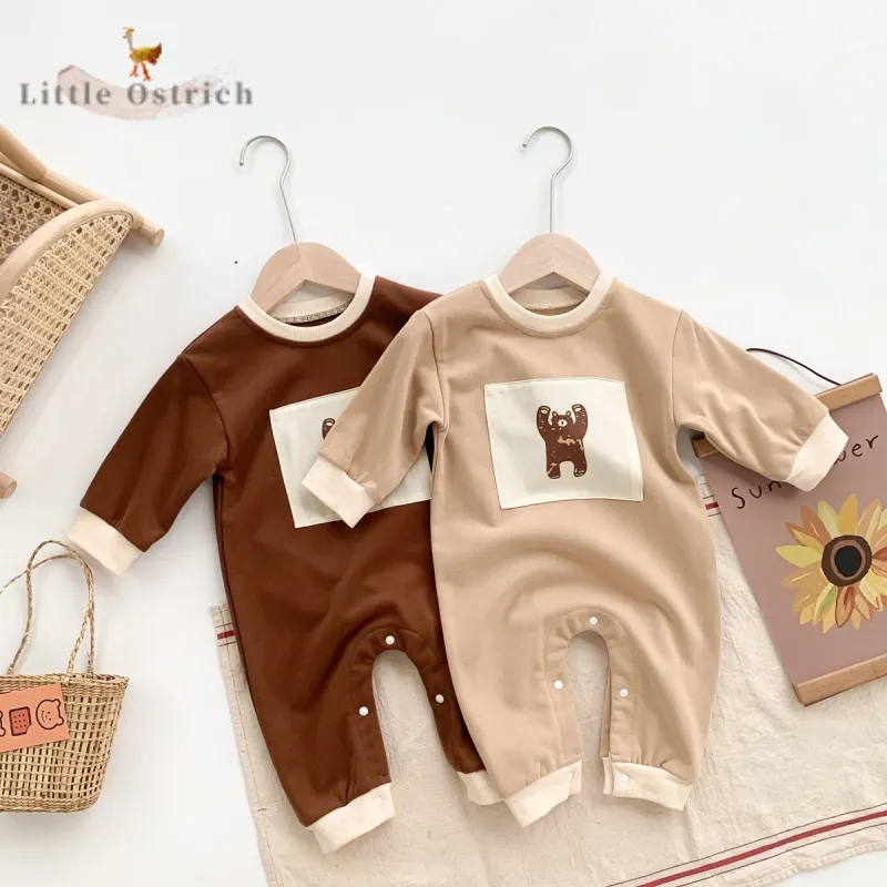 

Newborn Baby Girl Boy Bear Cotton Jumpsuit Infant Toddler Child Long Sleeve Bodysuit Round Neck Pullover Baby Clothes 3-18M