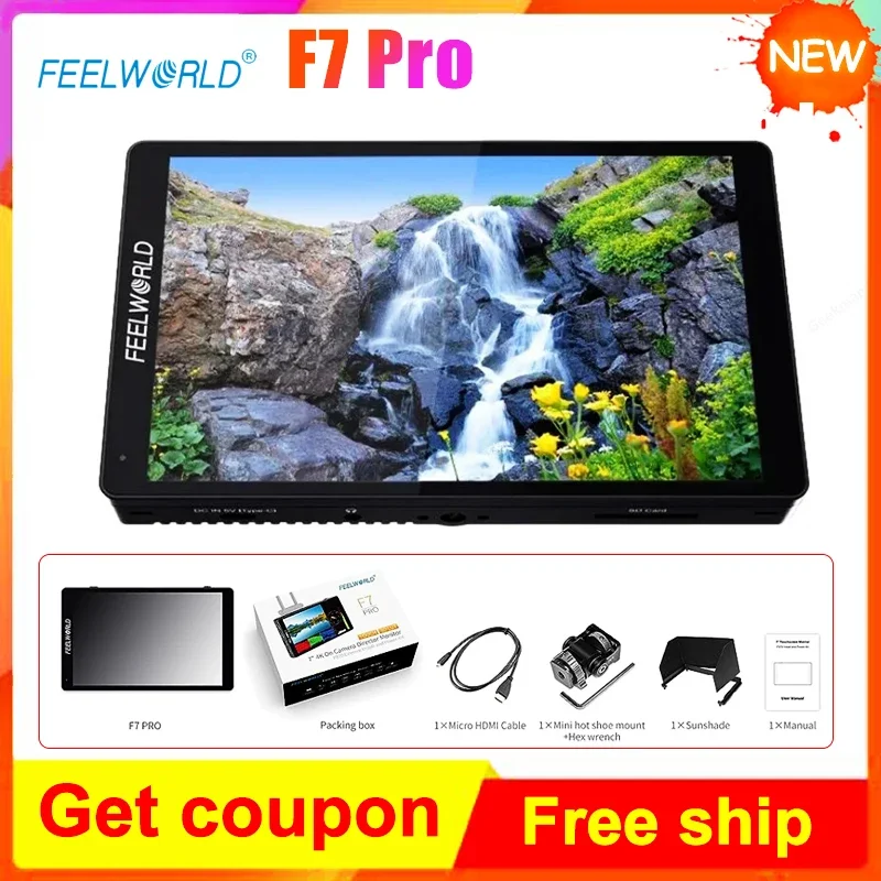 New FEELWORLD F7 Pro 4K 7 Inch Monitor 3D LUT Touch Screen Field Monitor IPS HDR 50/60Hz 1920x1200 for DSLR Camera Video