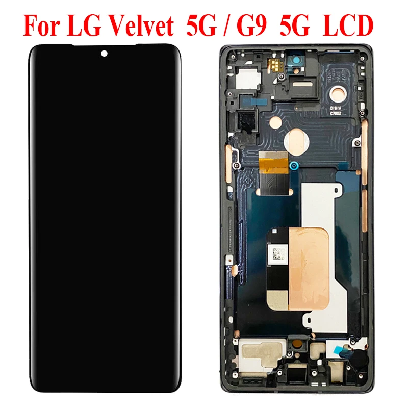 

Оригинальный ЖК-дисплей AMOLED для LG G9 LM G900N LG Velvet LM G910EMW, ЖК-дисплей с сенсорным экраном и рамкой 6,8 дюйма LG G9, бархатный зеркальный ЖК-экран