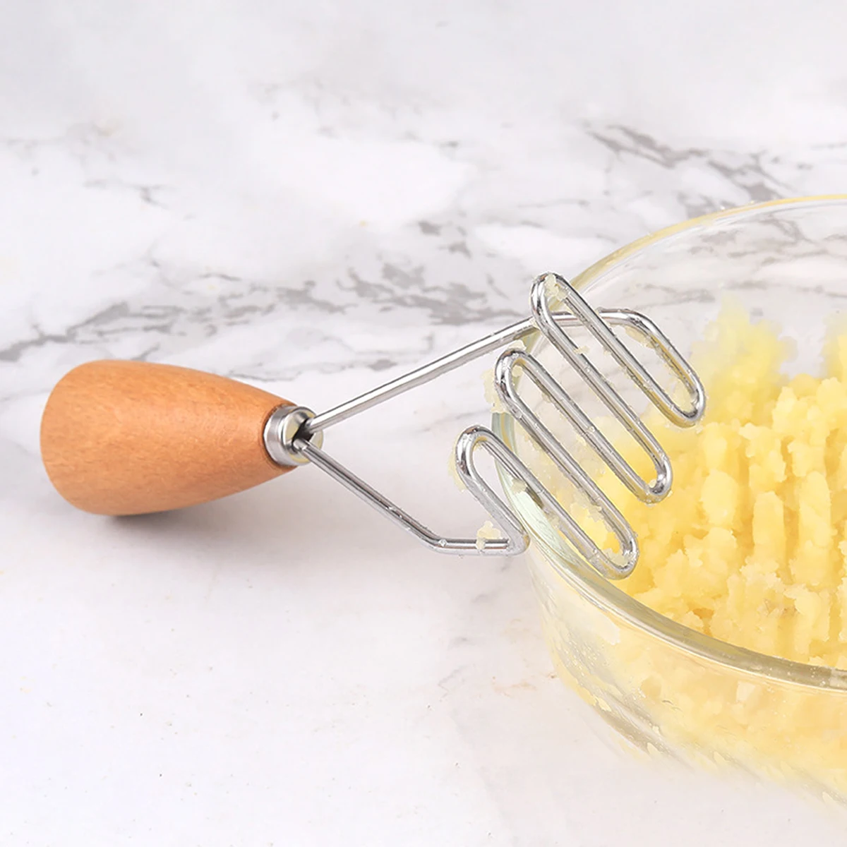 Leeseph Potato Smasher 430 Stainless Steel Potato Masher Tool with Wooden Handle Vegetable Masher for Cooking Kitchen Gadget potato masher