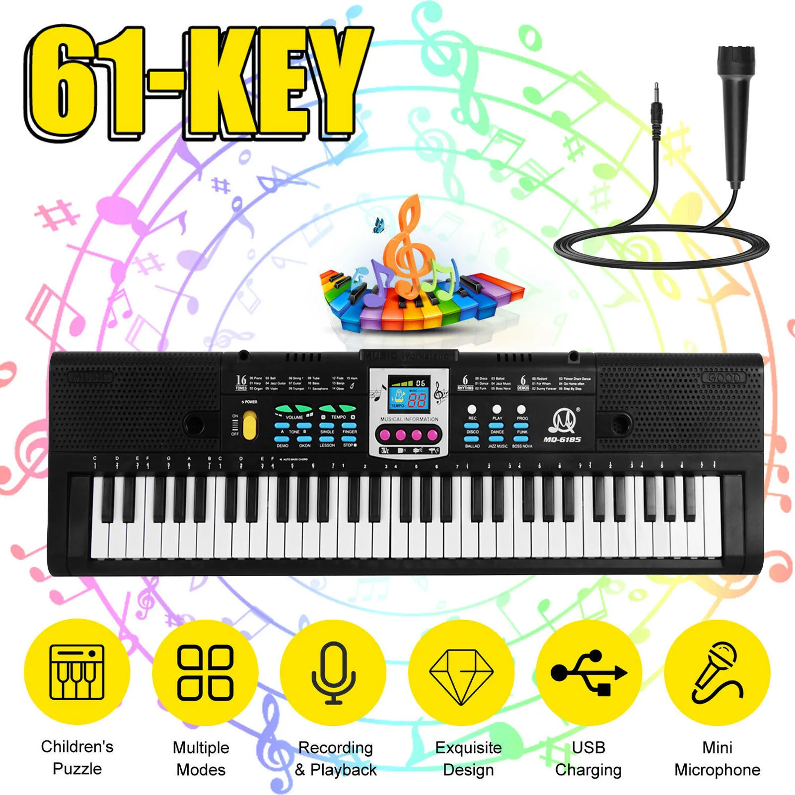 61key Multifunctional Electronic Keyboard Children Digital Electric Piano Microphone Beginner Electronic Keyboard Instrument