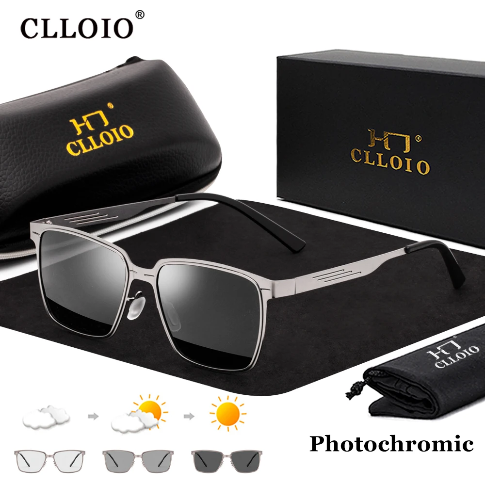 CLLOIO New Design Square Photochromic Polarized Sunglasses For Men Women Fashion Travel Driving Anti-glare Chameleon Sun Glasses