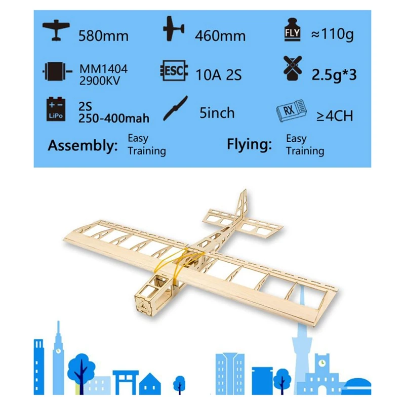 Kit Avion RC Bois Balsa 580mm Brushless - Modèle à Assembler