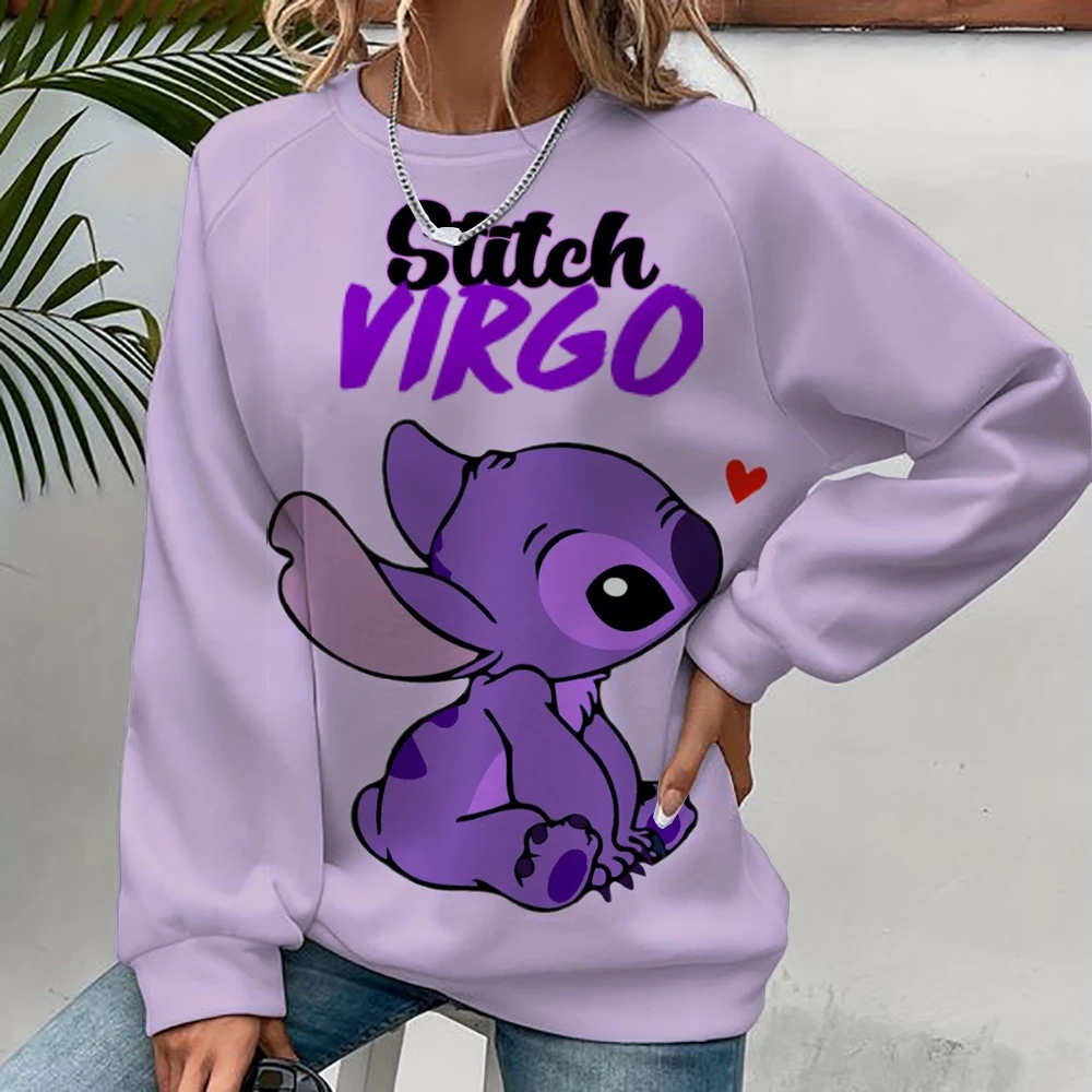 Women's Disney Stitch print Long Sleeve Sweatshirt Vintage Korean Harajuku Y2k Aesthetic Oversize Graffiti Print Pullover 2000s 5