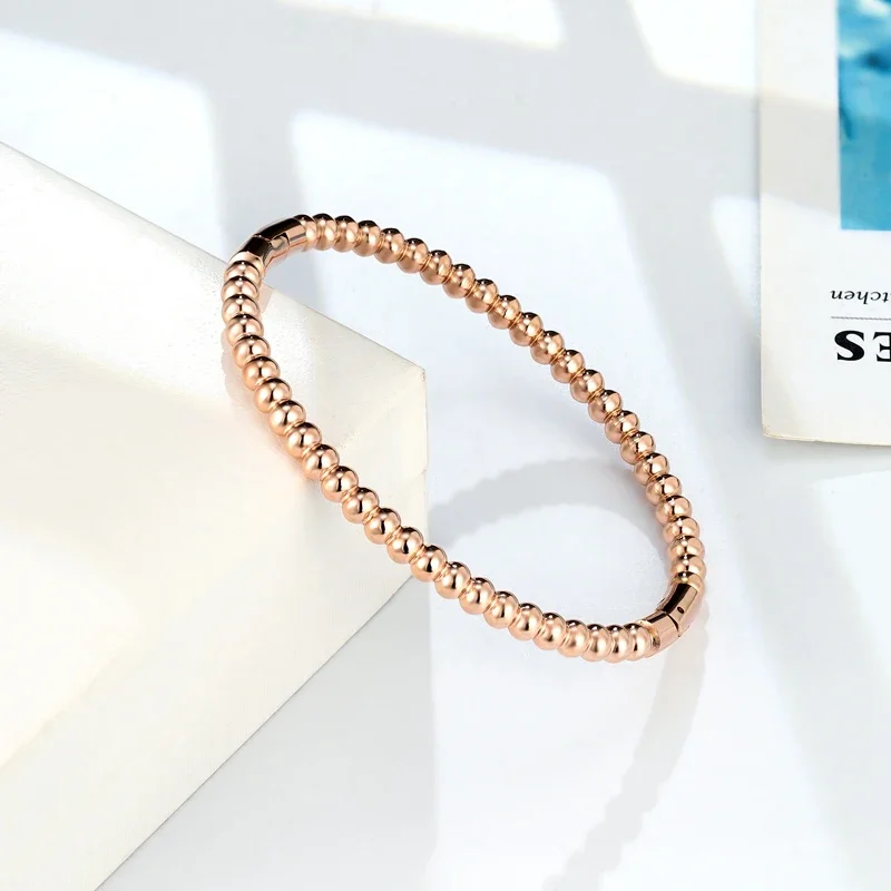 Stainless Steel Bracelet B004 Imitation Beads Shape Design Bracelet For Women Love Bangle Jewelry Gifts