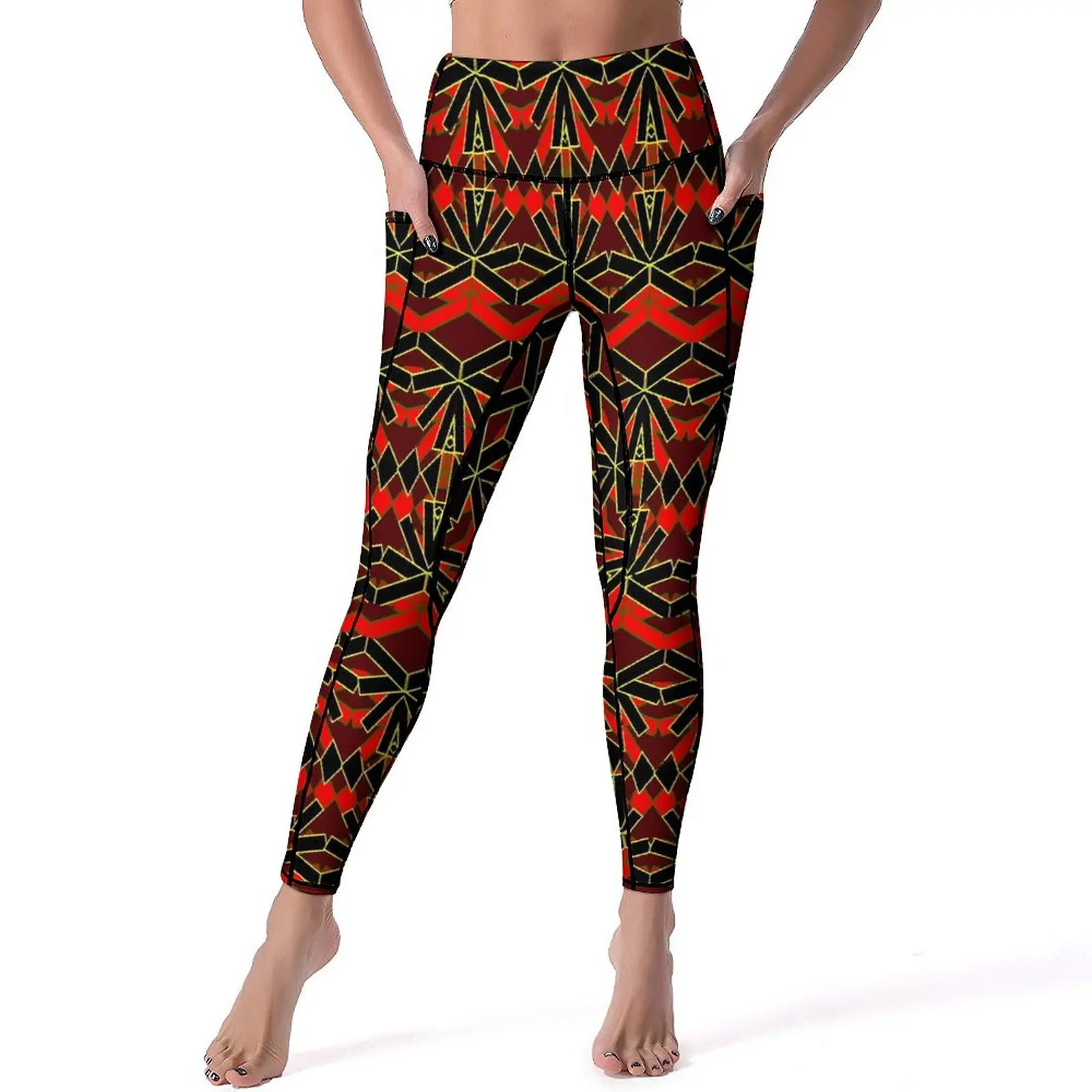 

Винтажные леггинсы Дашики, пикантные красные черные штаны для йоги с высокой талией, Винтажные эластичные леггинсы, женские спортивные Леггинсы с графическим рисунком для фитнеса
