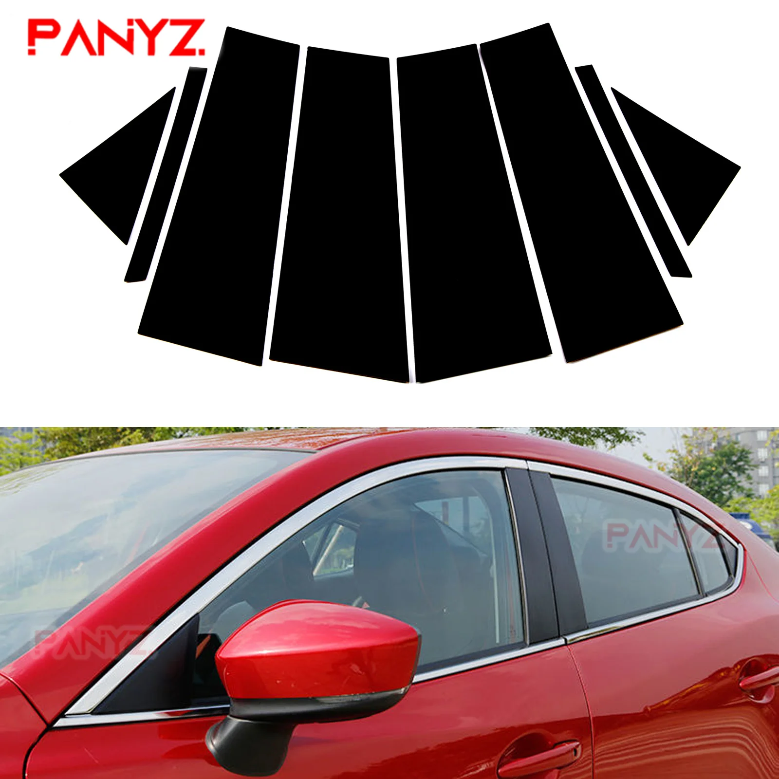 

Полированные столбы для окон автомобиля, 8 шт., накладка на окно автомобиля, наклейка на колонку BC, стильные аксессуары для Mazda 3 Axela 2020 2021