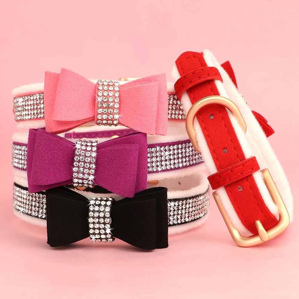 Bling BowKnot Small Velvet Pet Collar 2