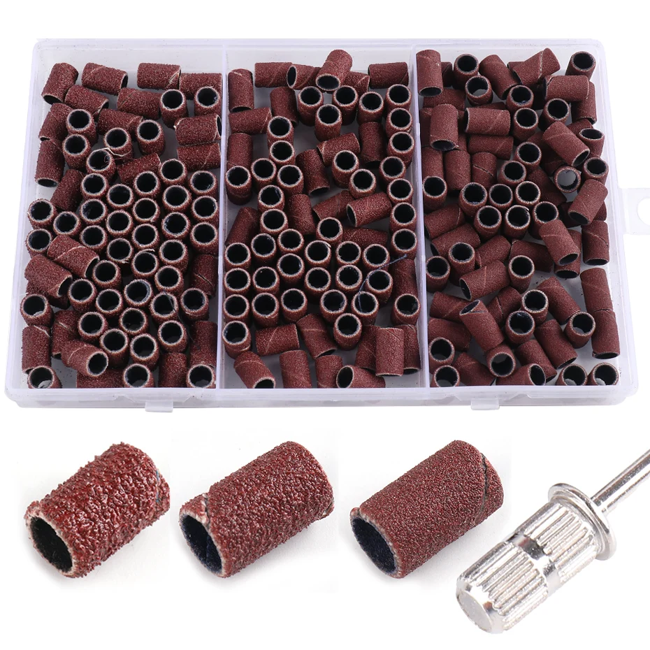 Nail Drill Files 210pcs/Box Sanding Cap Bands for Electric Manicure Machine 180/120/80 Grit