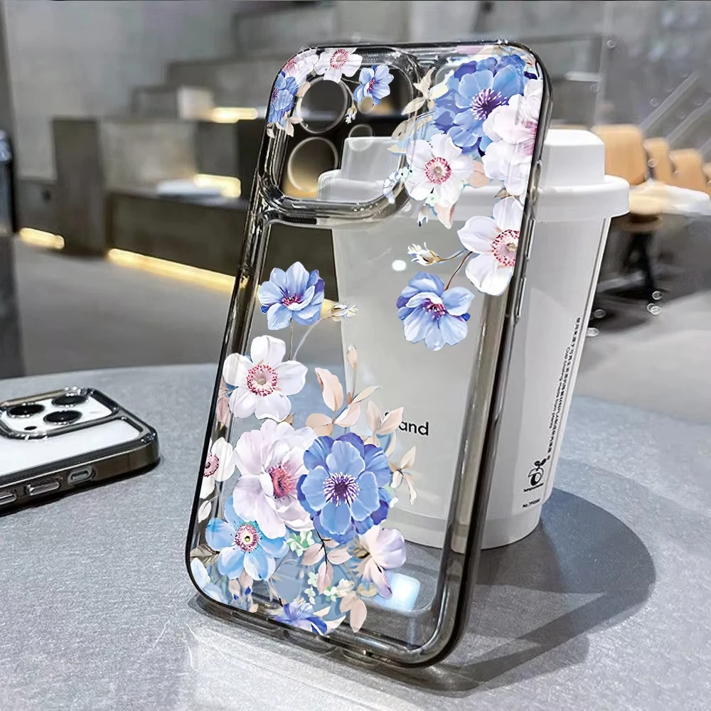 ตัวเลือกสินค้า เคสซิลิโคนนิ่มลายดอกไม้สีม่วง สำหรับ iPhone 13-18 Pro Max Air