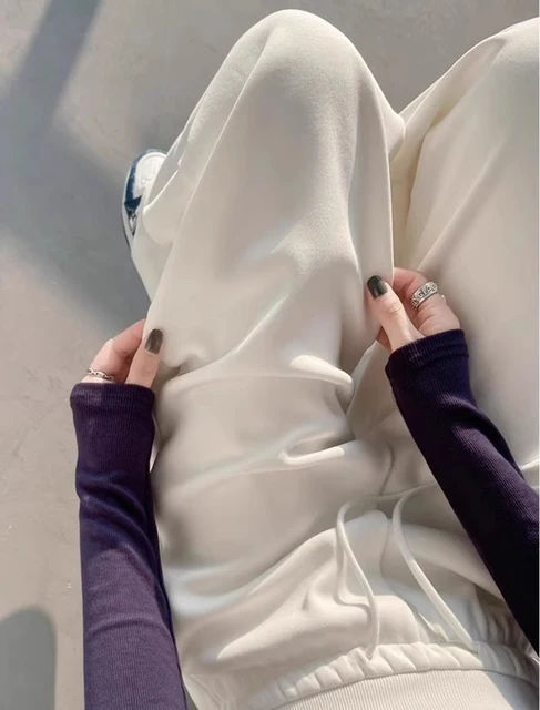 Women's gray sports high waist hanging loose slimming straight leg wide leg pants American sweatpants.