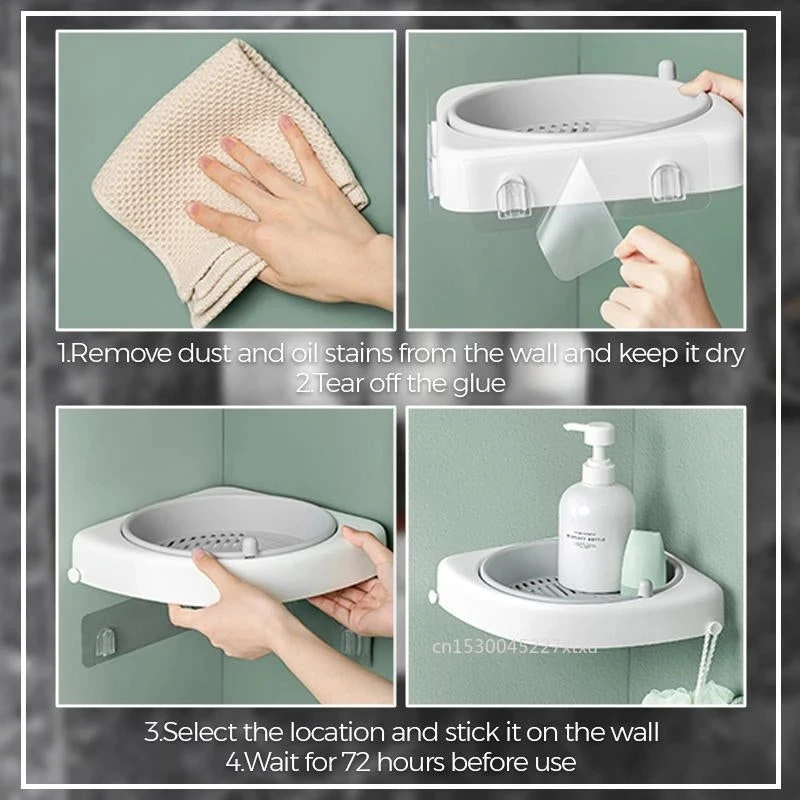 Rotatable Bathroom Corner Shelf Wall Mounted Shampoo Holder Triangle Rack Organizer Bathroom Shelves Kitchen Storage Shelf 6