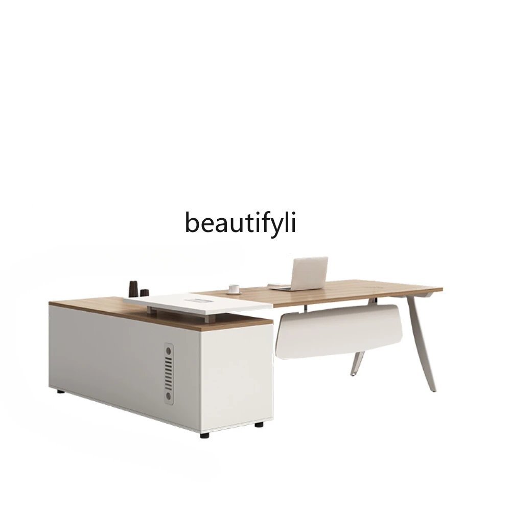 Office Desk and Chair Combination Simple Fashion Wood Color Boss Manager Desk Nordic Style