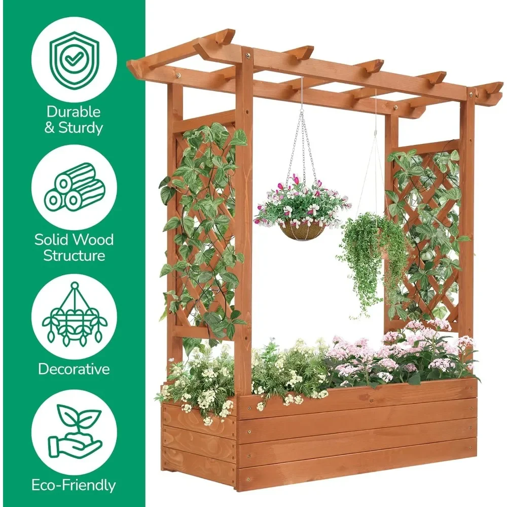 Wood Raised Garden Bed with Trellis 2