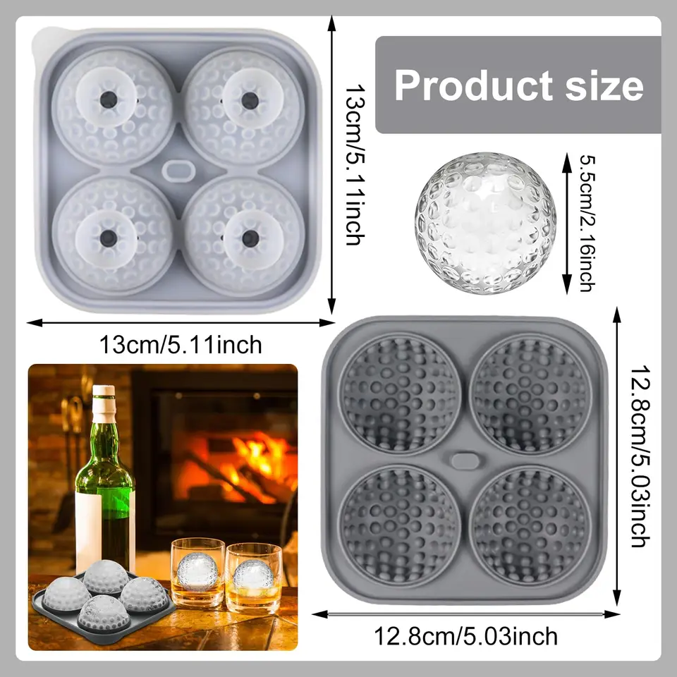 Stampo Per Cubetti Di Ghiaccio Rotondi 3D In Silicone, 4 Palline Da 5.7 Cm, Con Coperchio Anti-perdite, Per Whisky, Cocktail E Gelato, Nero - 6