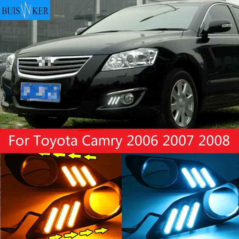 

2 шт. Светодиодный дневной светильник для Toyota Camry 2006 2007 2008 накладка DRL Противотуманные фары автомобиля-Стайлинг внешняя передняя противотуманная фара