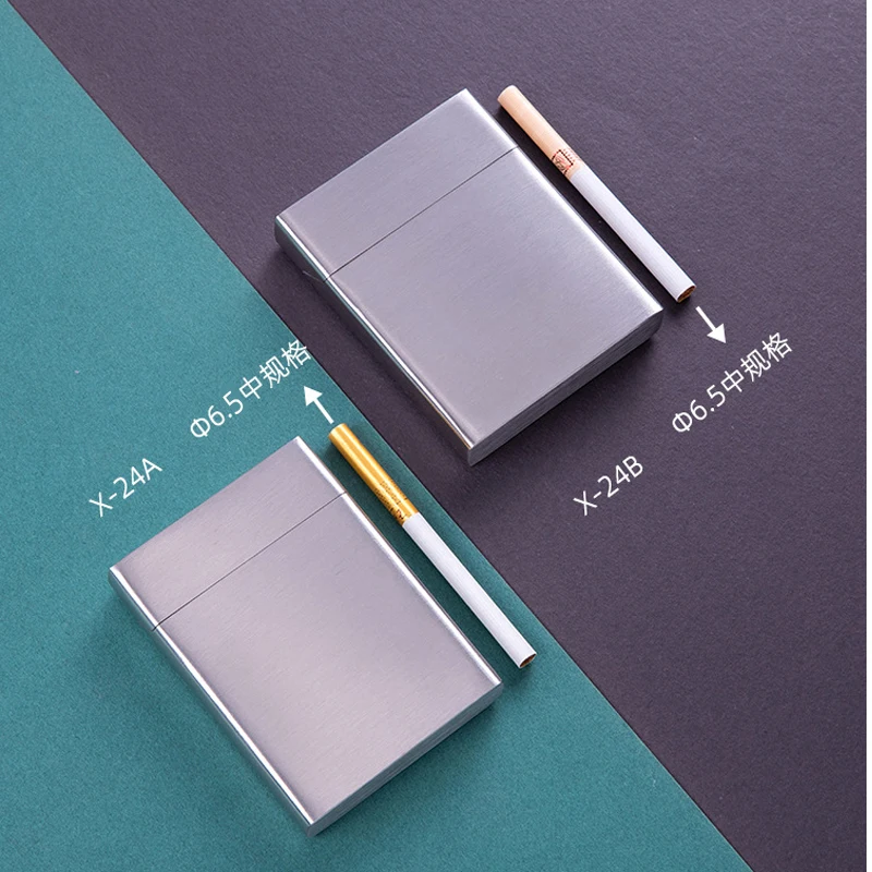 Men's  Cigarette Case Metal Silver Stainless Steel Cigarette Box Holder Smoking Tobacco for φ8.0 φ6.5, 90mm length cigarette 4