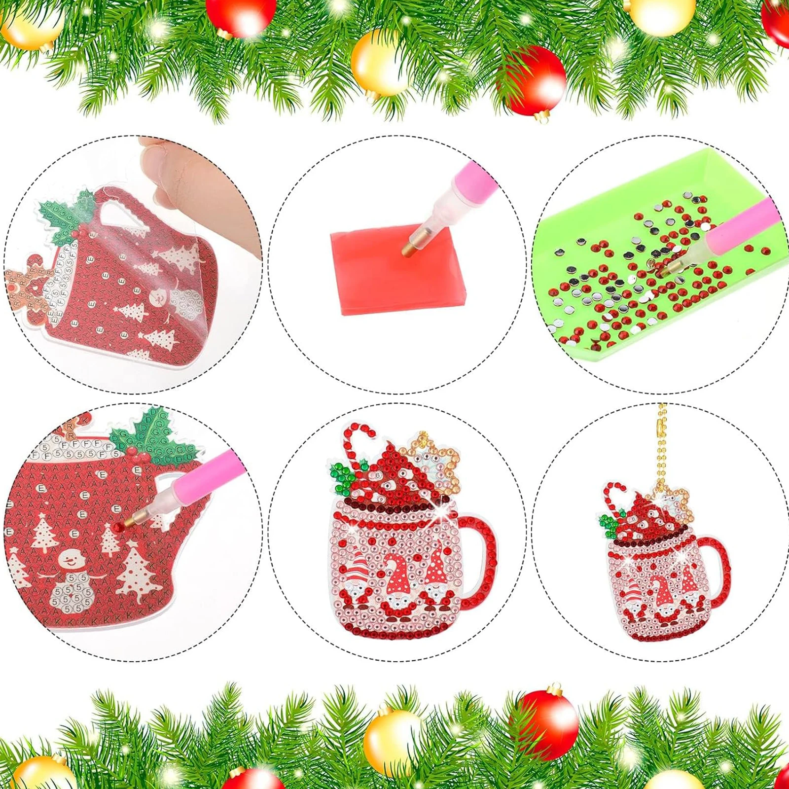 2D Flat DIY Diamond Art Keychains Double Sided Drill Small Crystal Painting Keyrings Glitter Rhinestone Keychains for Home Decor