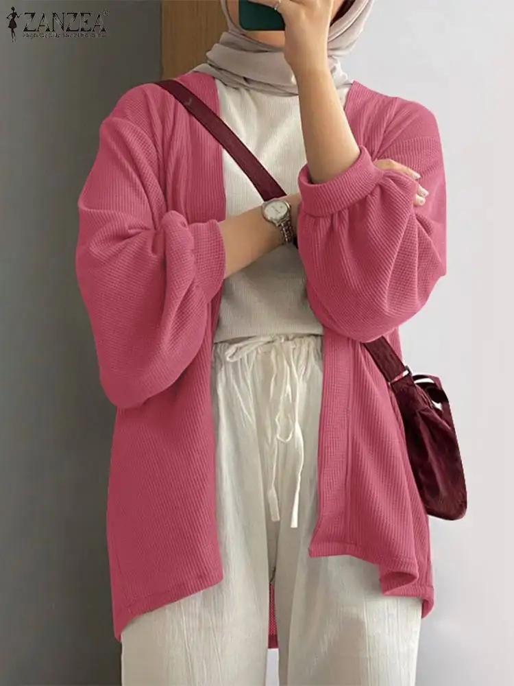 

2023 ZANZEA Fashion Women Open Front Kimonos Cardigan Solid Casual Blouse Female Muslim Abaya Blusas Autumn Long Sleeve Tops
