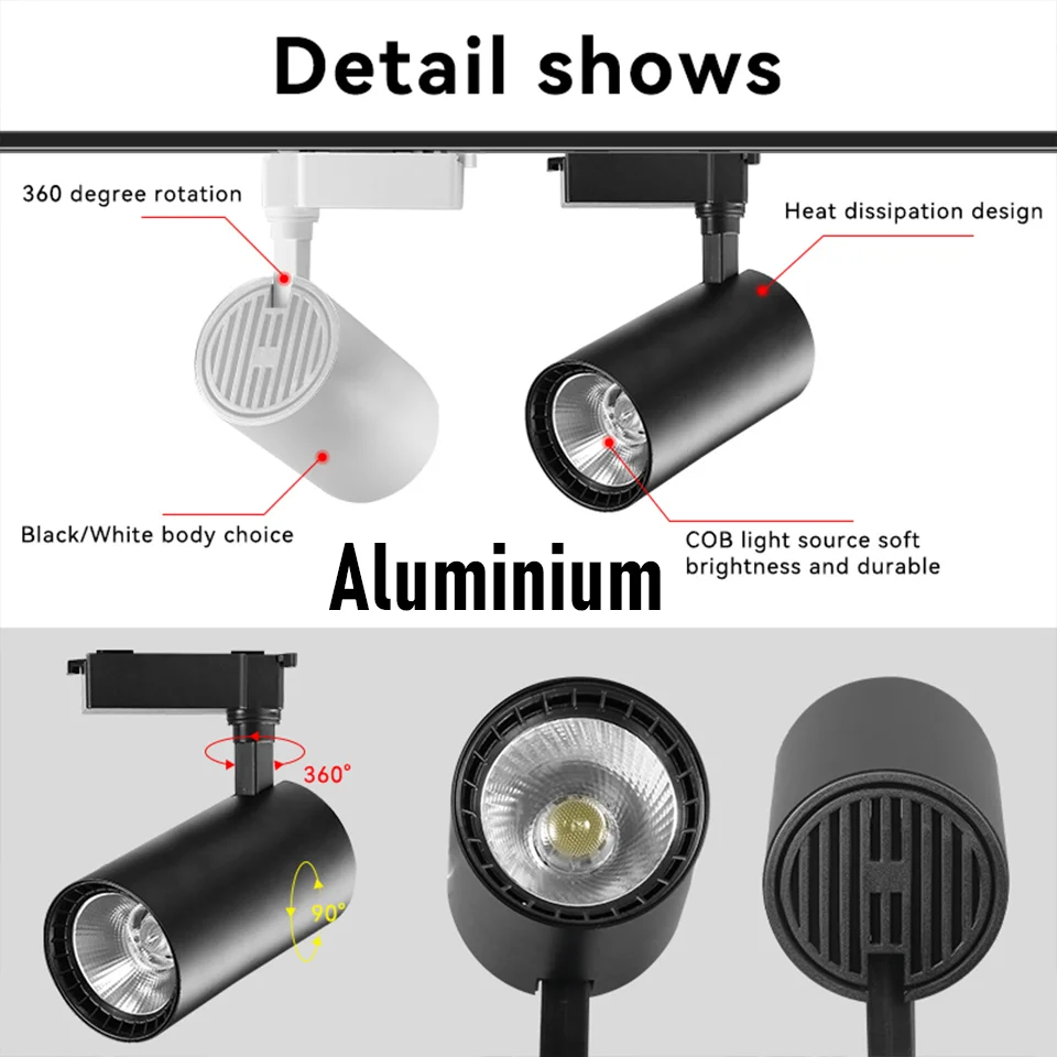 Set Led Track Light Rail Lighting Wall Lamps AC220V Spot LED Light Fixture Track Rail Ceiling Spotlight Clothing Store Shop Home 4