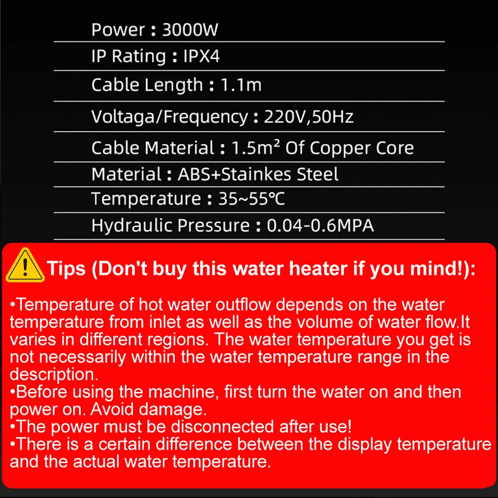 Instant Electric Water Heater Temperature Display Kitchen Faucet