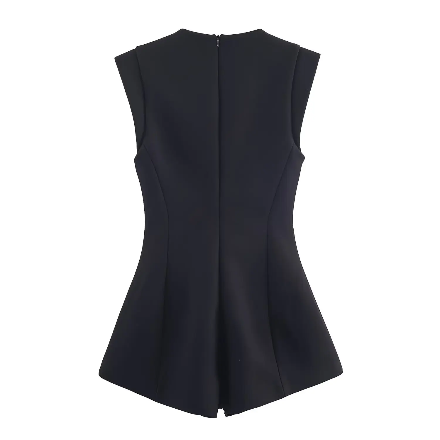 Women's Black Square Collar Jumpsuit Spring Summer New Sleeveless Jewelry Button Decorated Sexy Fashion Female Short Jumpsuit