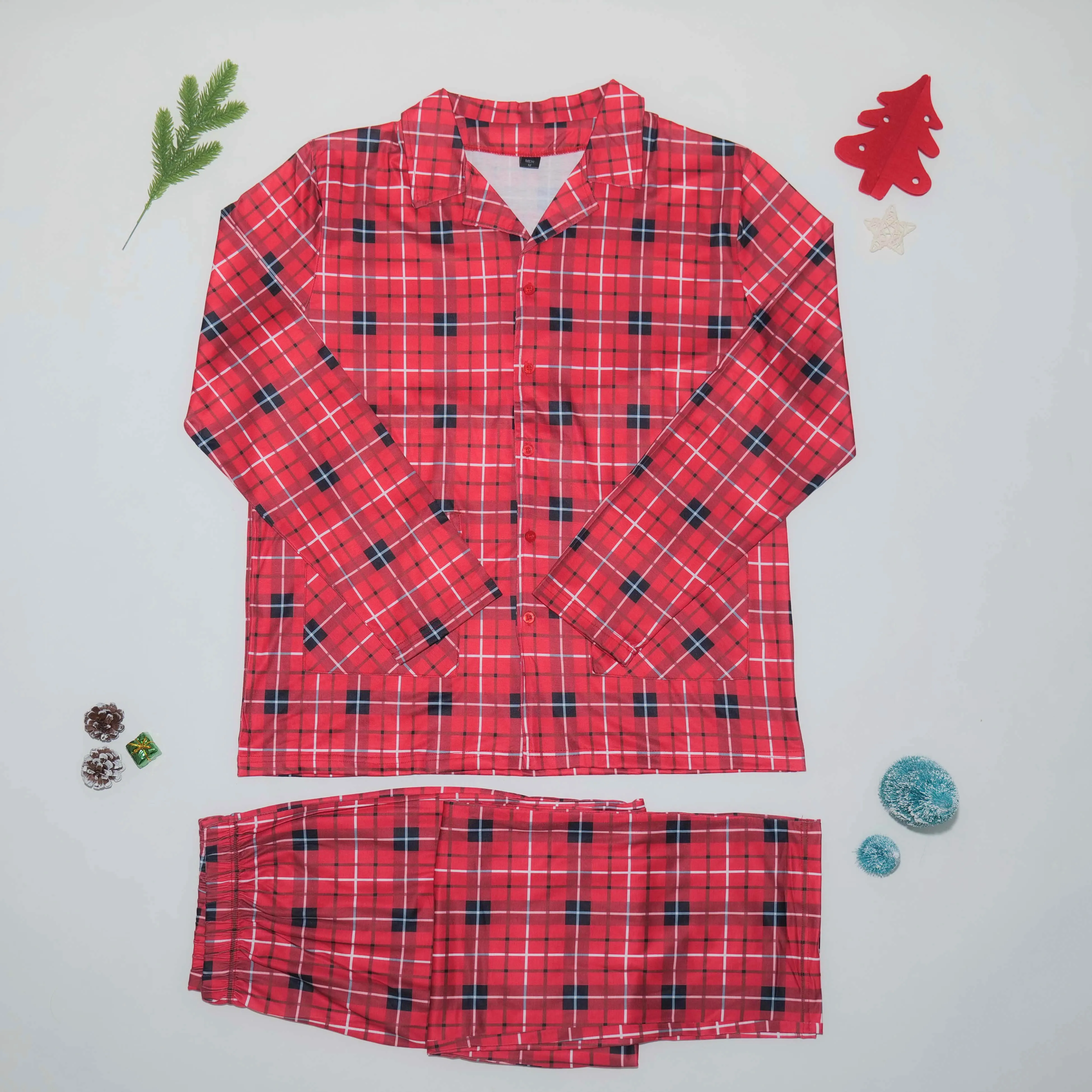 thumbnail image 4 of Ropa de Año Nuevo para la familia, conjunto de pijamas navideños a juego, camisa con estampado a cuadros y pantalones, traje de 2 piezas, mono de bebé y perro para Navidad, 4 of 5