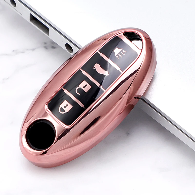 1797 4 Button Key Fob Cover For Nissan Pink Cute Bling Key Chain Case Shell Altima Rogue Sentra Murano Pathfinder Armada Accessories TPU, Pink - View #12