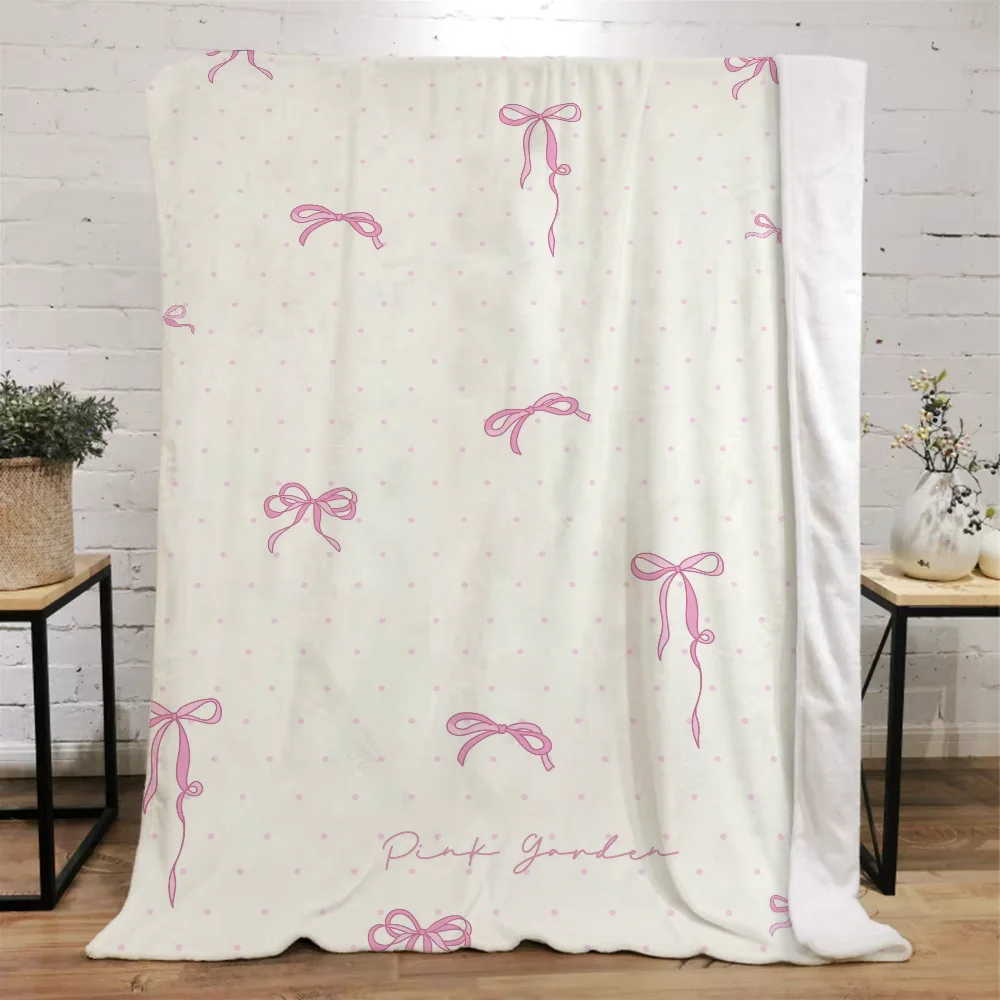 Korean Sweet Cool Broken Flower Bow Fluffy Plaid Warm Winter Blankets for Sofa Cover Blanket Home Interior Bed Throw Beach Towel 3