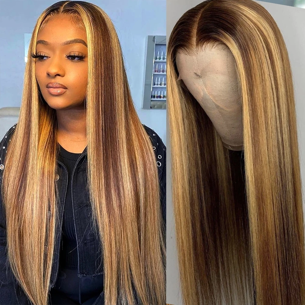 Highlight Wig Colored Human Hair Wigs 30 Inch Honey Blonde Straight Lace Front Pre Plucked For Women Ombre |