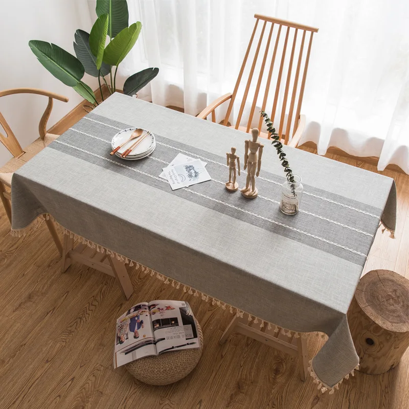 

Plaid Cotton Linen Table Cloth with Tassel Dustproof Thicken Rectangular Dining Table Cover for Desk Teapoy Tea Table Cloth