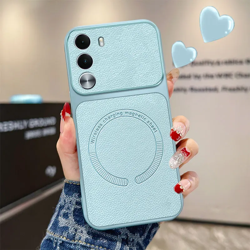 Vegan Leather Magnetic Ultra-Thin Anti-Drop Case with Wireless Charging Capability