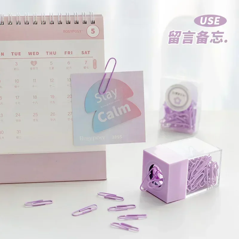 Macaron Color Creative Magnetic Paper Clip Holder Office School Paperclips Transparent Storage Box With 18pcs Paper Clips 1Pc
