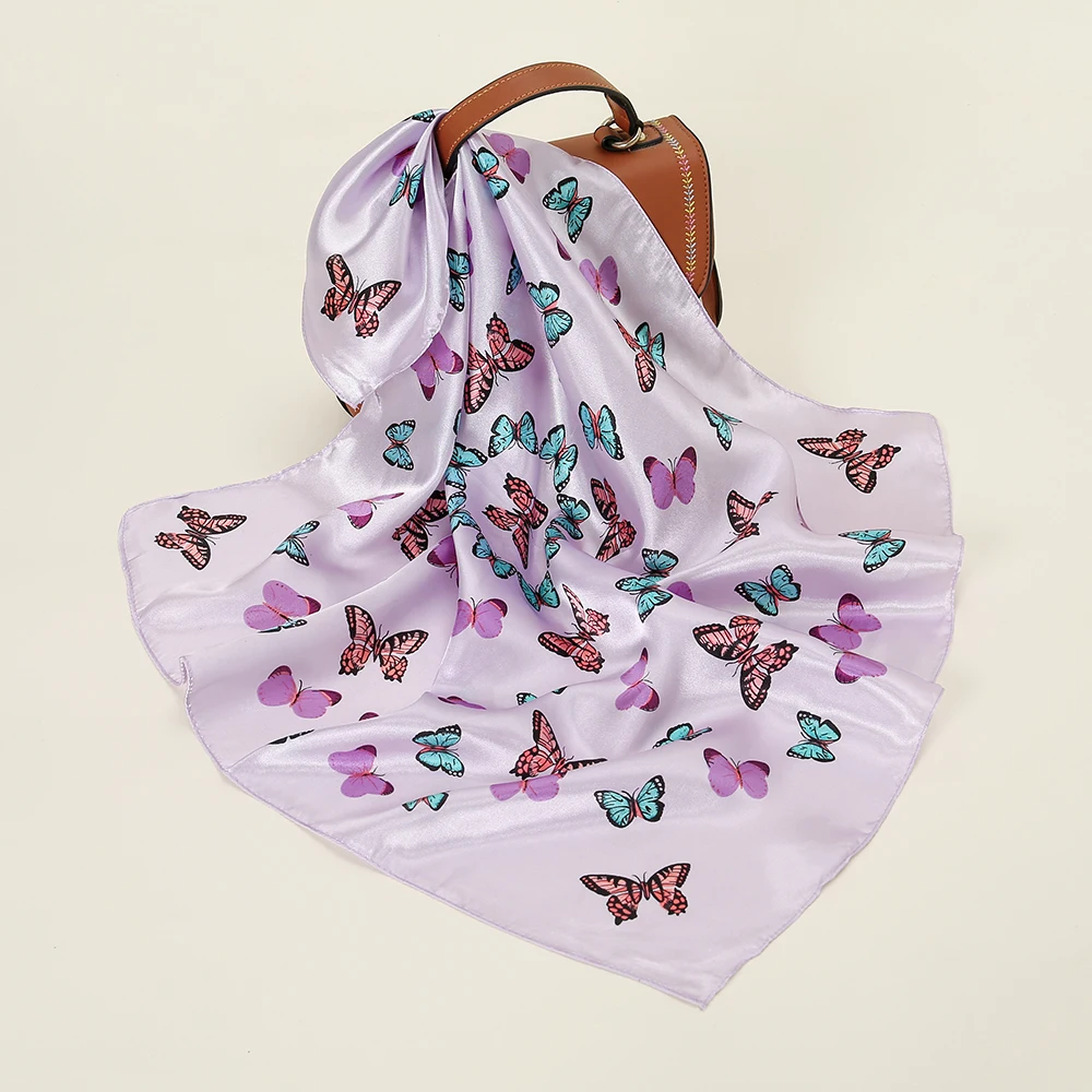 60x60cm Small Silk Scarf Scarftop Headwraps For Women Vintage Butterfly Hair Scarve Hijab Foulard Luxury Bandana Femme Headscarf 3