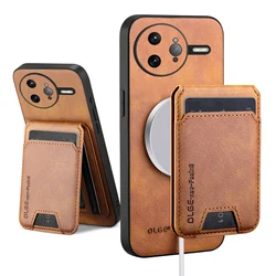 Magnetic Leather Wallet Card Holder Case with Mag - Safe Stand and Full Camera Protection for Poco M8 Pro (Brown)