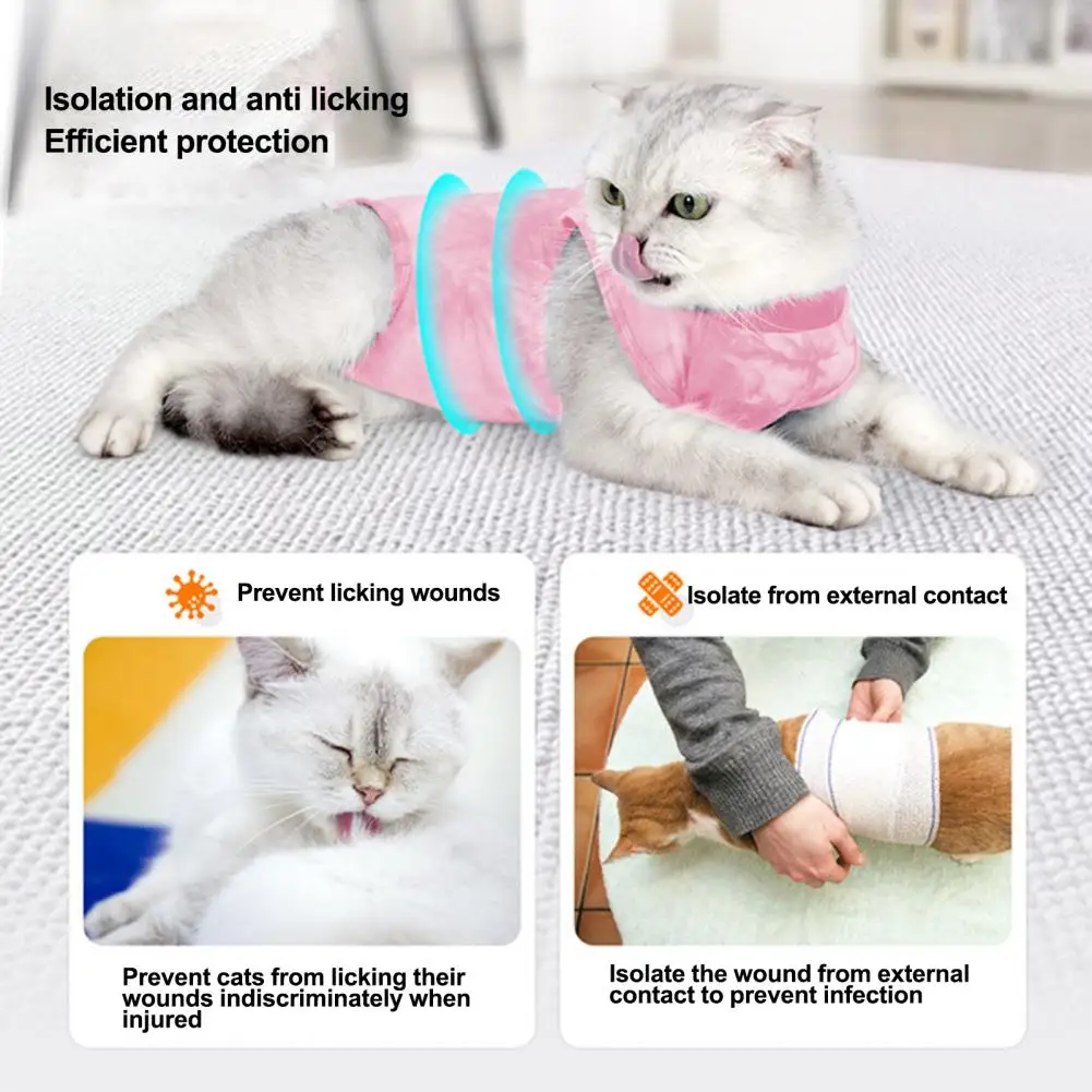 Pet Clothes Cat Surgery Recovery Suit Adjustable Collar Breathable for Female Spay Surgery Post-op