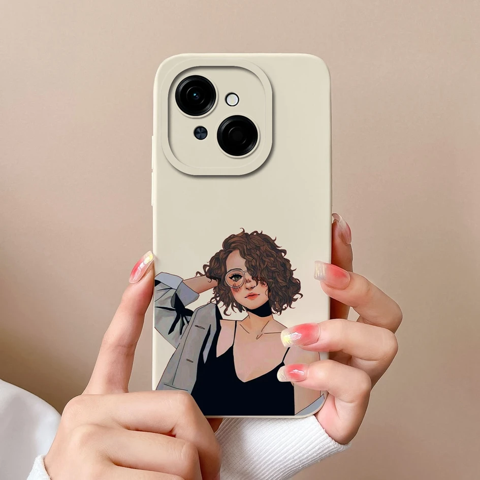 Fashion Sweet Girl Liquid Silicone Shockproof Phone Case, 6.67 inches