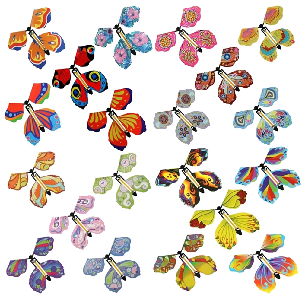 

20pcs Flying Butterfly Wind Up Butterfly Fairy Flying Toy Winding Rubber Band Toy Color Bookmark Party Great Surpris
