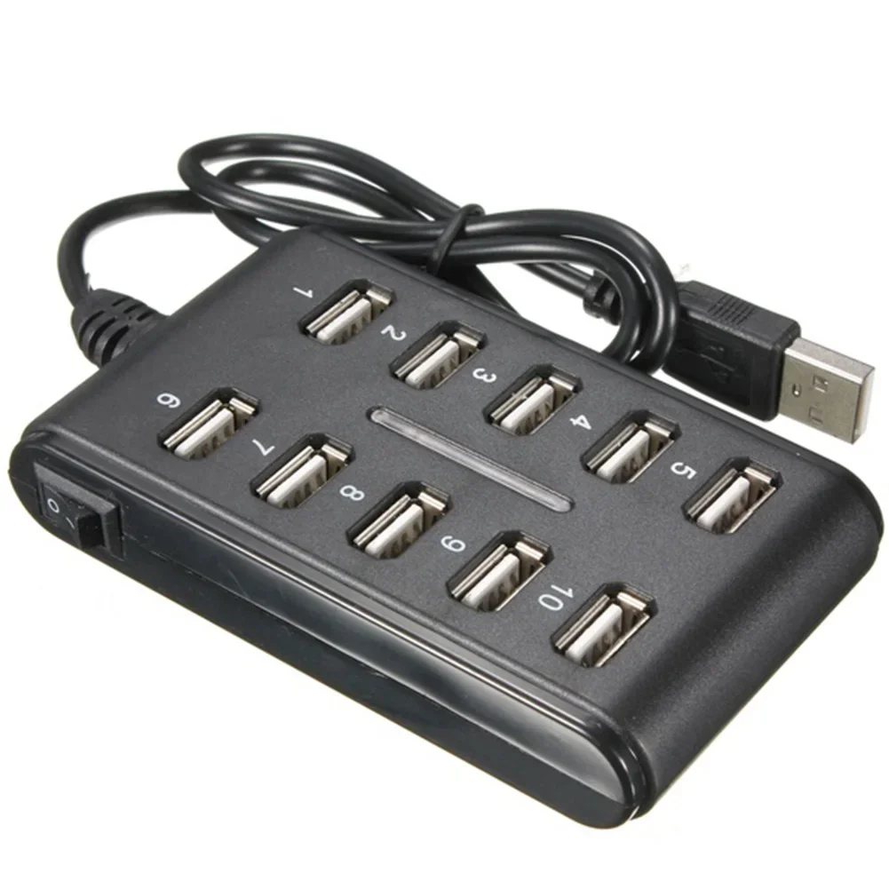 USB 2.0 허브 10포트 고속 480Mbps, PC 노트북 컴퓨터용 멀티포트 분배기, 휴대용 멀티디바이스 허브 어댑터