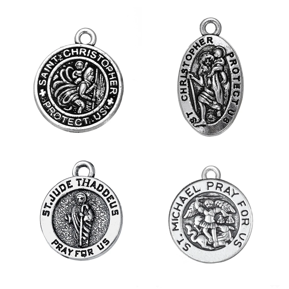 

My shape 20 pcs St Saint Christopher Protect us Religious Charms Michael St Saint Jude Thaddeus Pray For Us Jewelry DIY Pendants