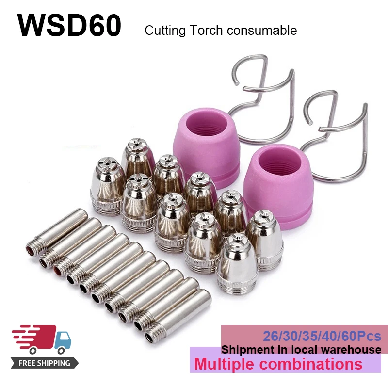 SG55 AG60 WSD60 Consumables KIT Electrodes Sheild Cups TIPS Spacer Guide Plasma Cutter Welder Torch 34PK Multiple Combination plasma cutter cutting torch tip nozzles consumables for ag60 sg55 wsd60p dropship