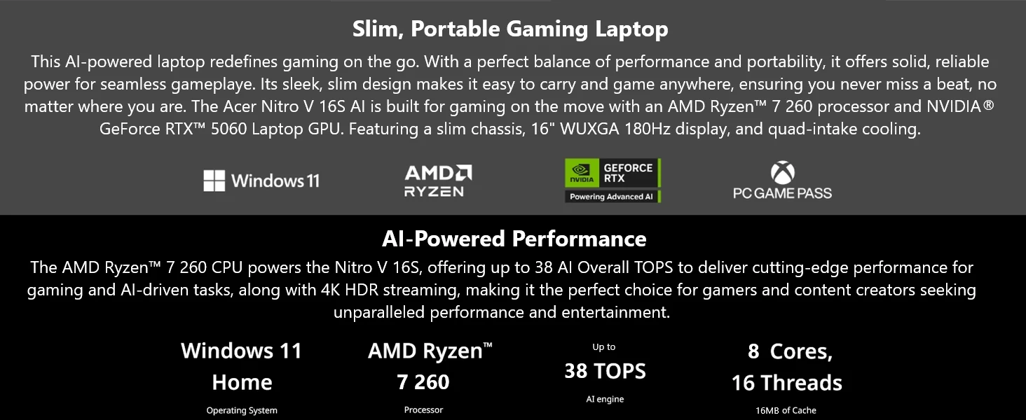 acer nitro V AMD; RTX laptop; 16” gaming laptop; AMD gaming laptops; DDR5; RTX 50; DLSS 4