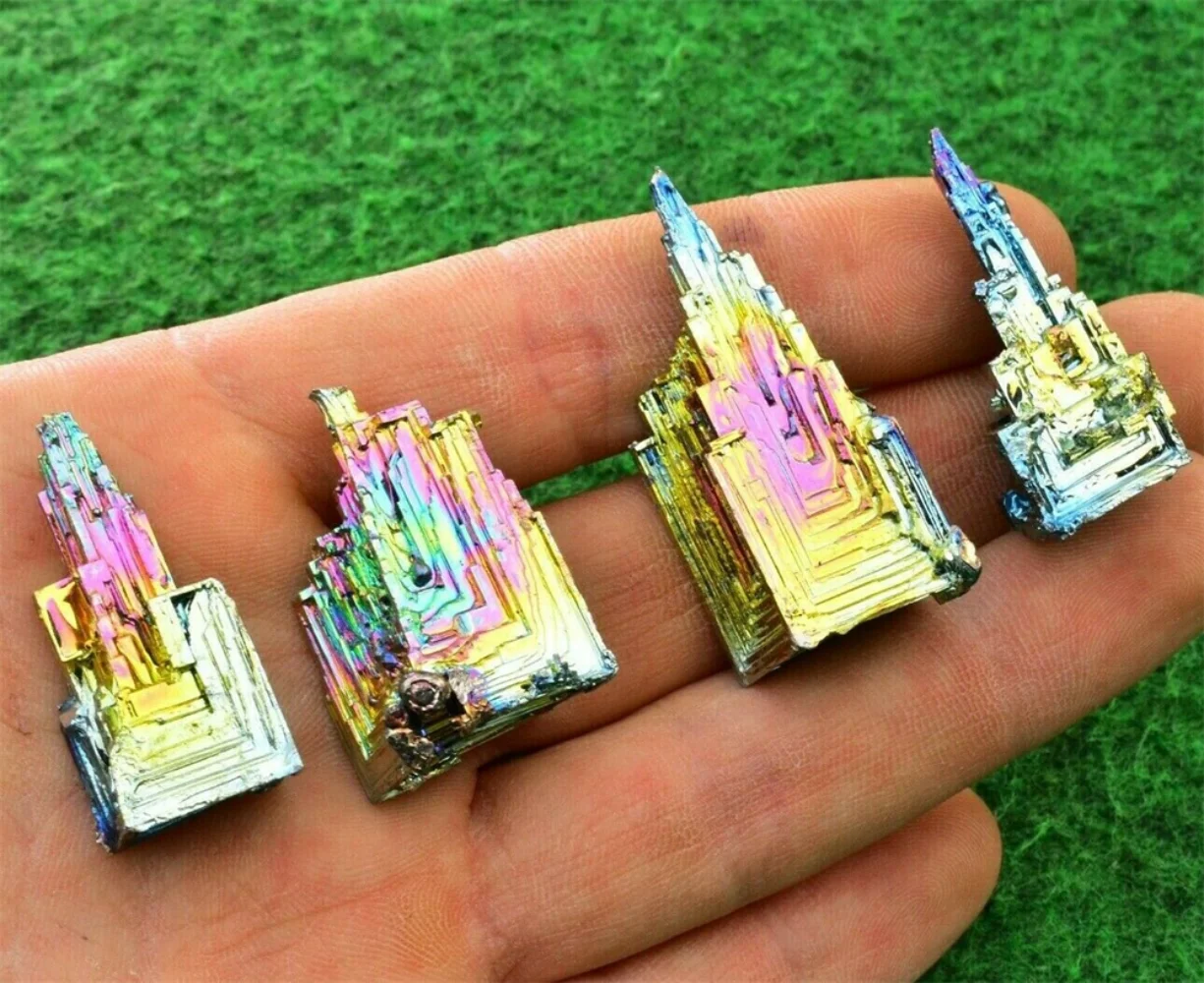 Natural Crystal Stone Natural Bismuth Tower Metal Mineral Crystal Tower Point Pyramid Stones Gemstone Reiki Healing Meditation Collection Home Decor