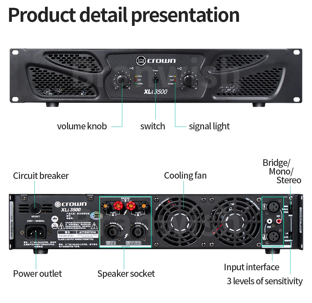 XLi 3500 Power Amplifier – Professional Audio DJ Equipment for Line Array Speakers Subwoofer Speakers Stage Wedding KTV Home